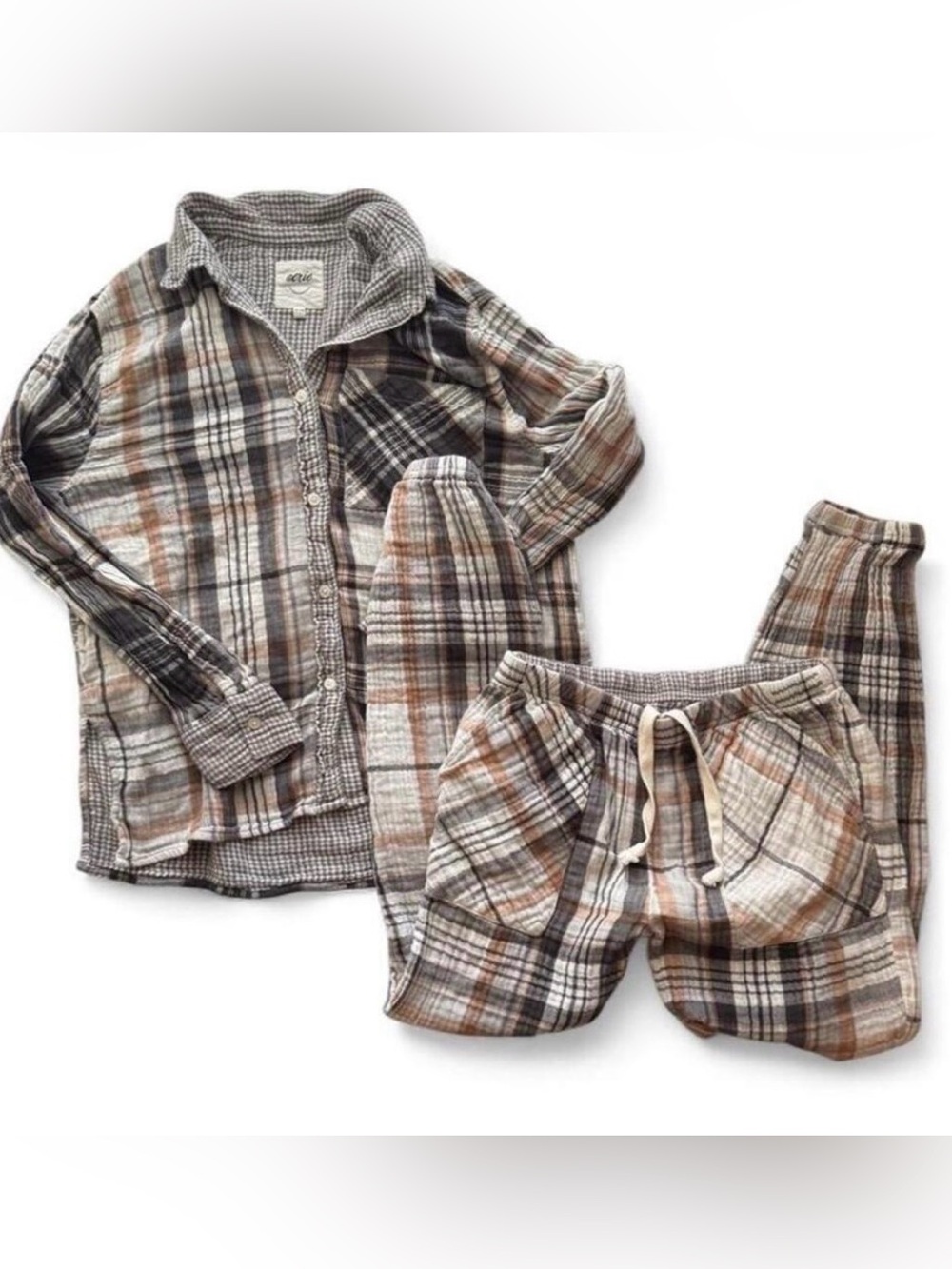 Aerie Neutral Plaid Crinkle Cotton Pajama Set
Xxl
